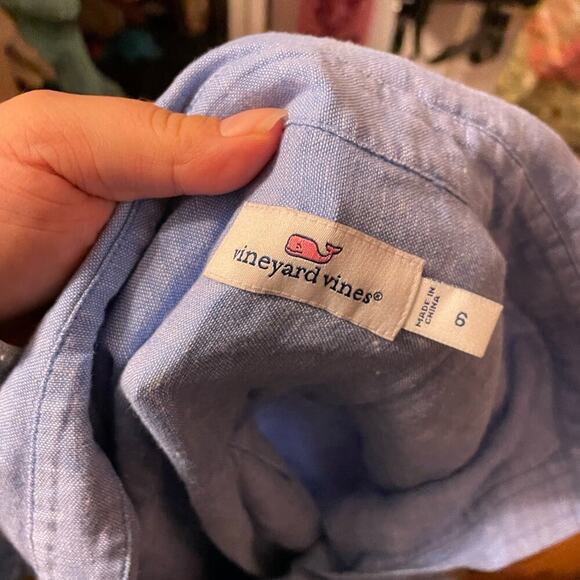 VINEYARD VINES BLUE LINEN POPOVER BLOUSE - Picture 4 of 5